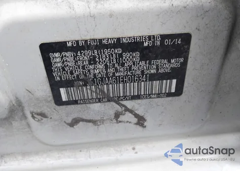 2014 Subaru Impreza 2.0I from USA, damaged, VIN JF1GJAA61EH016341